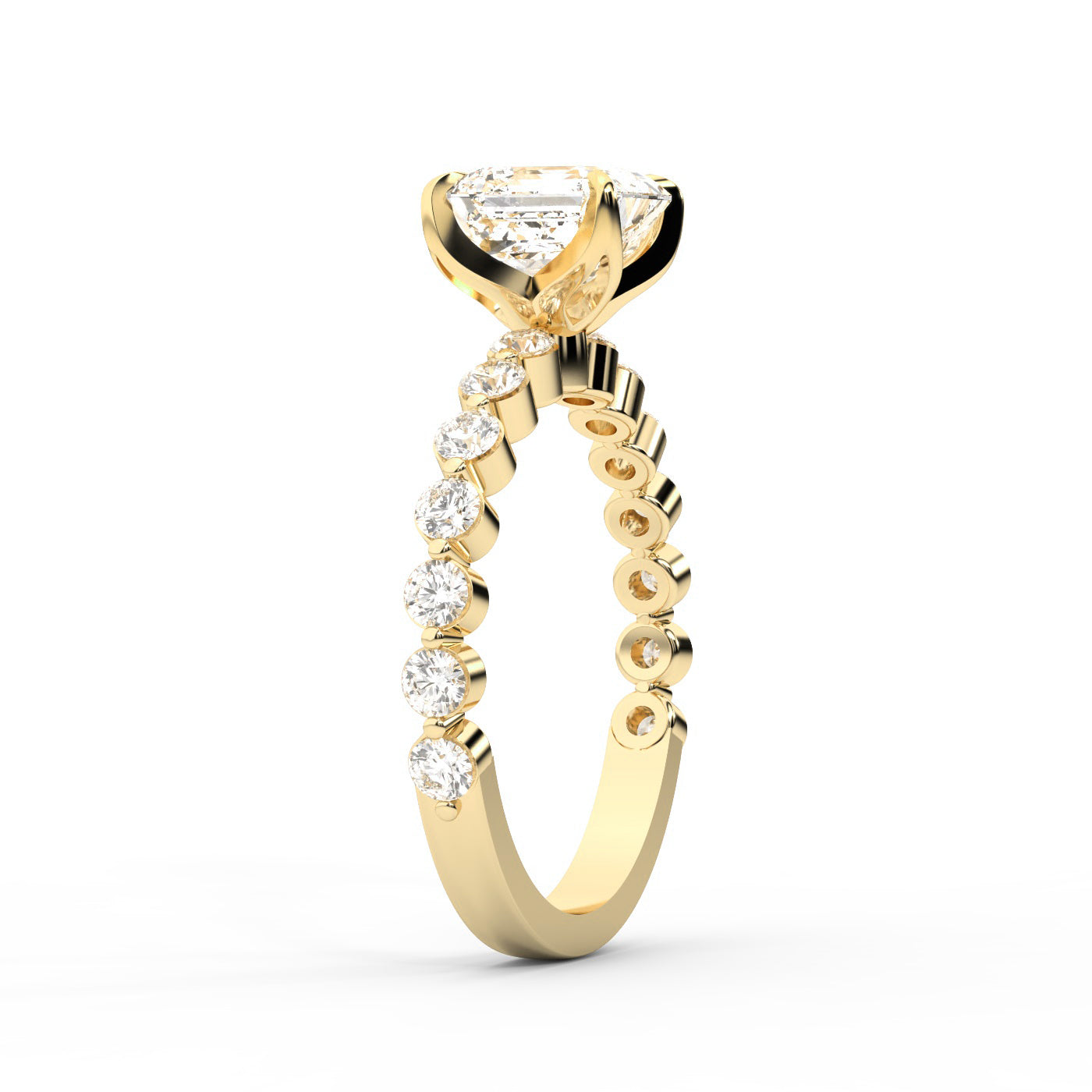 Asscher Cut Lab Grown Diamond Eleanor Majesty Engagement Ring in Yellow Gold