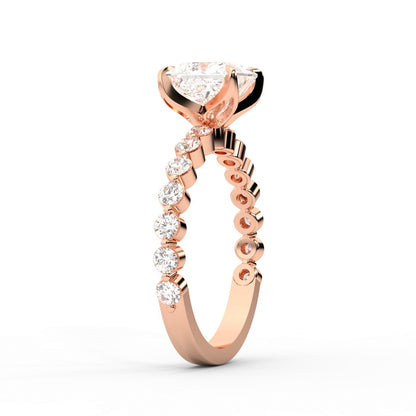Princess Cut Lab Grown Diamond Engagement Ring in Rose Gold with floating side stones