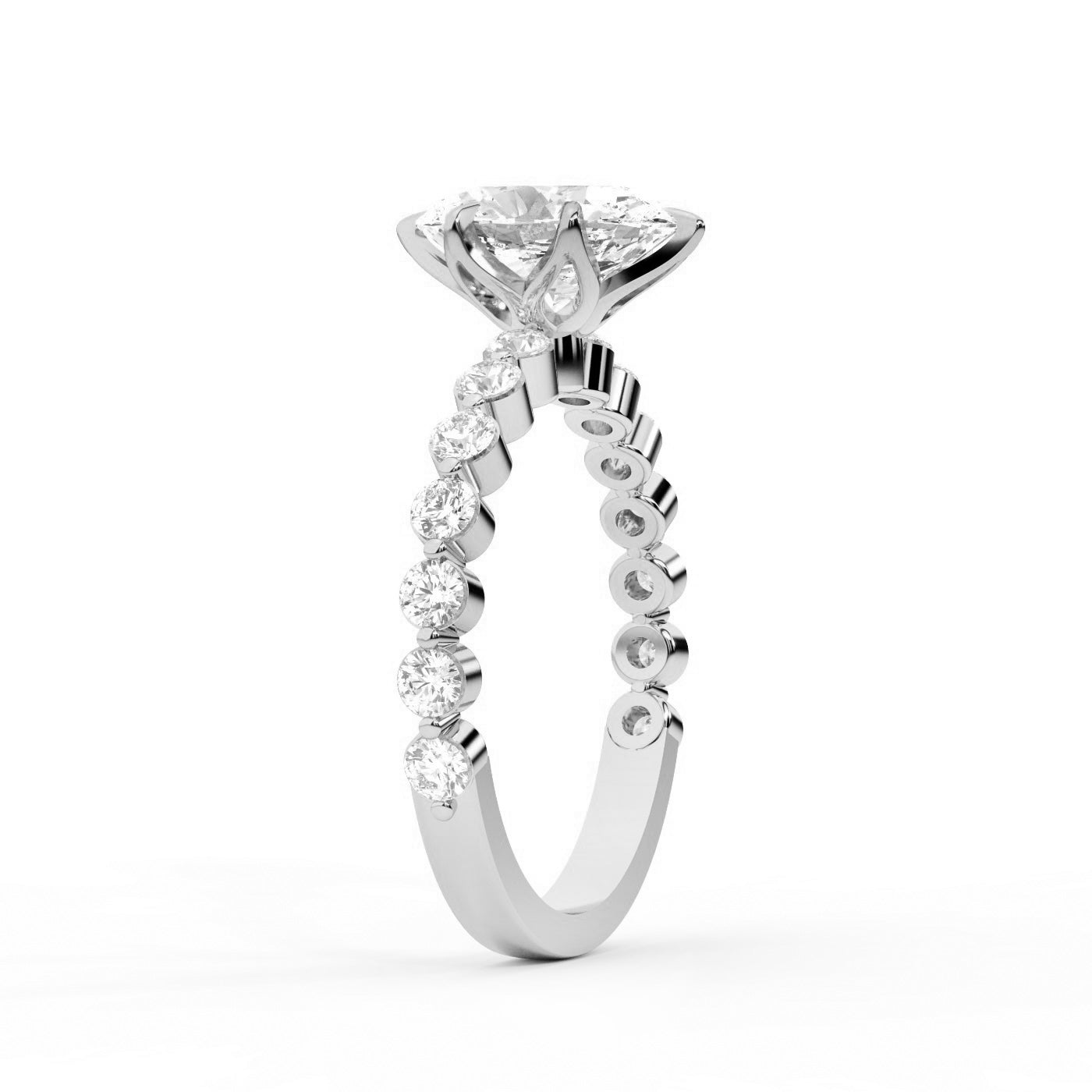 Oval Cut Lab Grown Diamond Eleanor Majesty Engagement Ring with Side Stones in Silver
