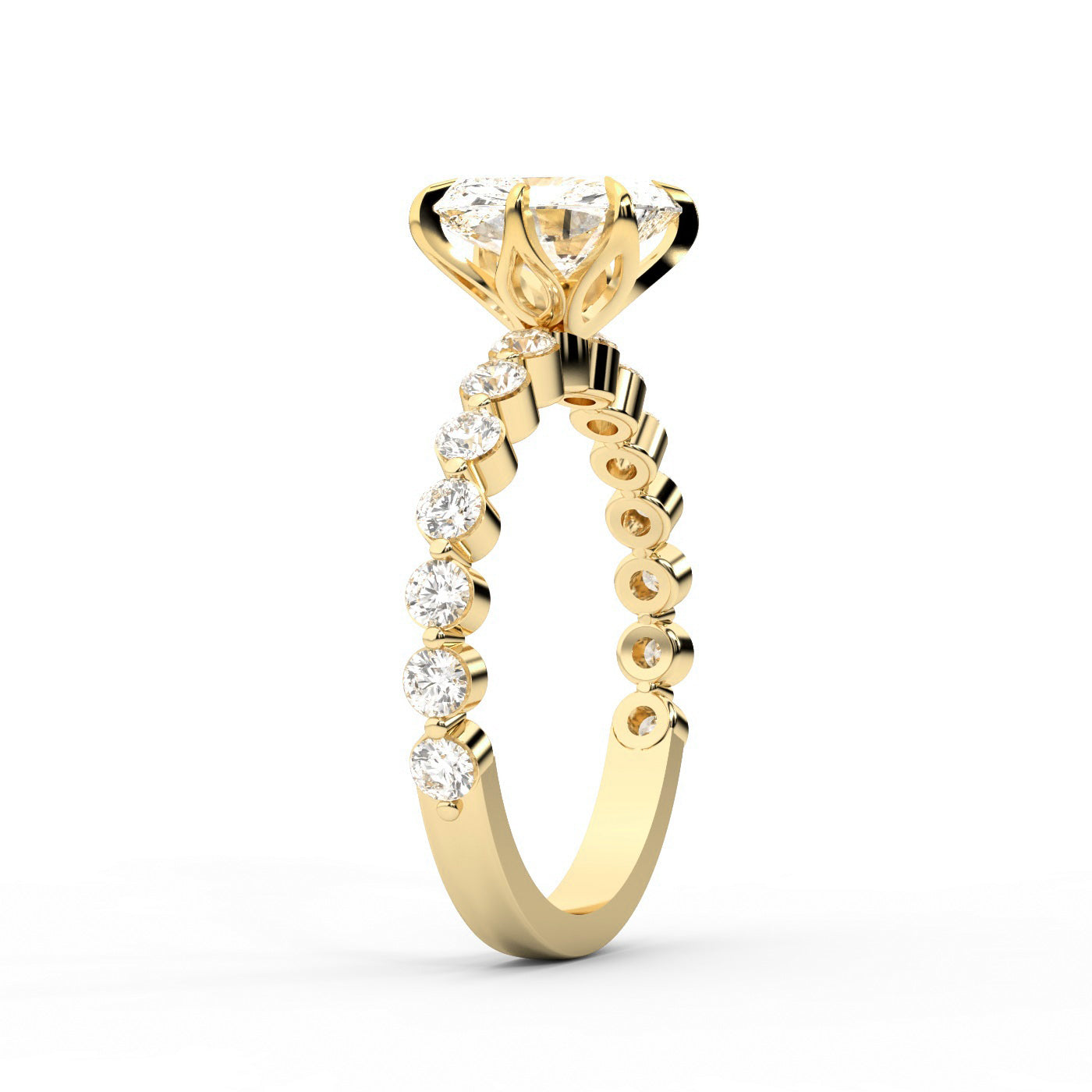 Radiant Cut Lab Grown Diamond Engagement Ring with Side Stones in Yellow Gold