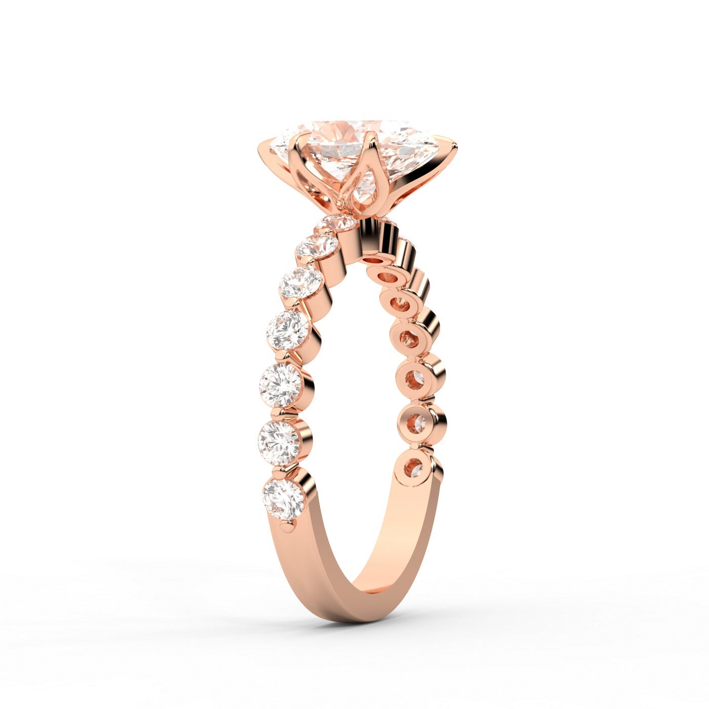Oval Cut Lab Grown Diamond Eleanor Majesty Engagement Ring with Side Stones in Rose Gold