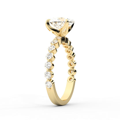 Heart Cut Lab Grown Diamond Side Stone Engagement Ring in Yellow Gold setting