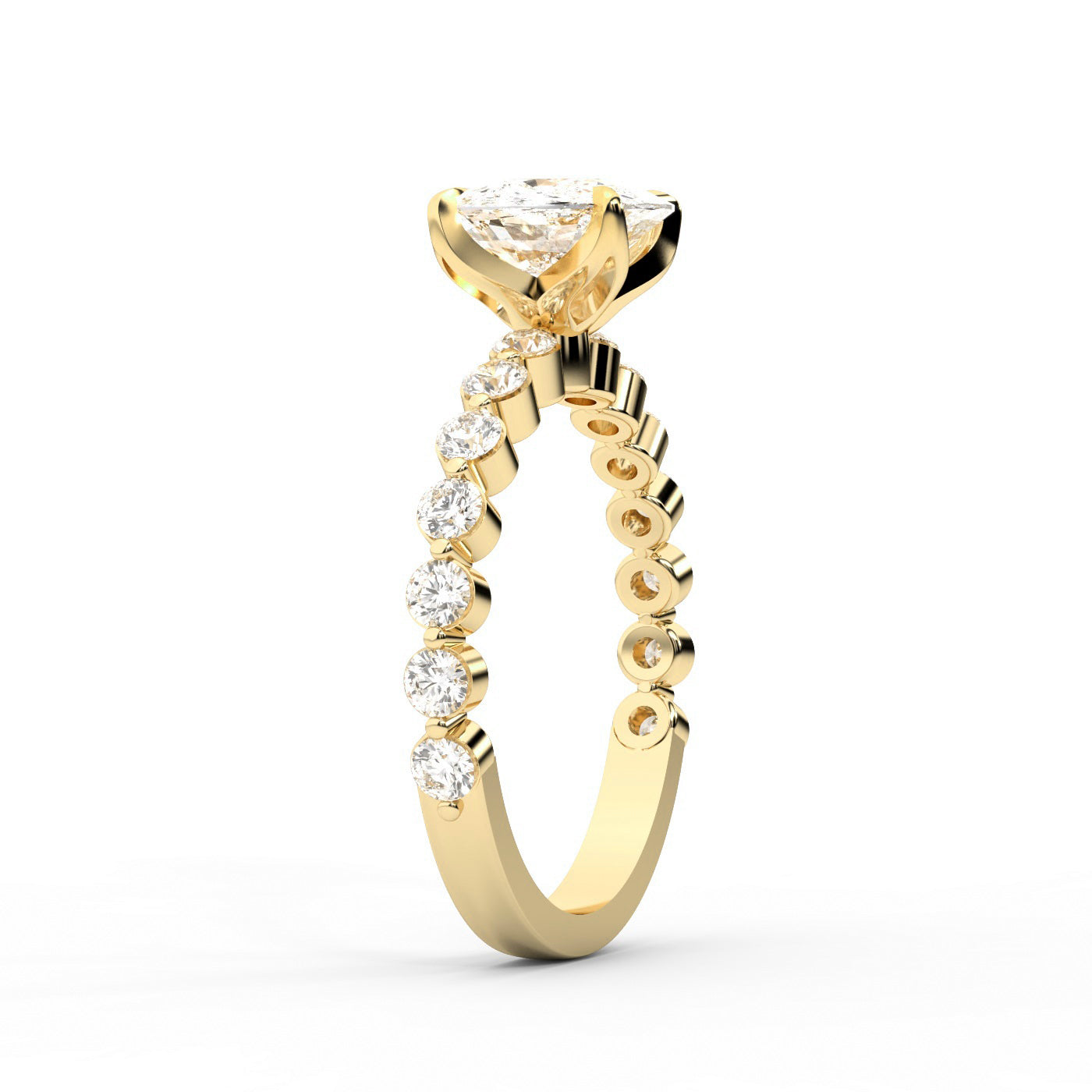 Cushion Cut Lab Grown Diamond Eleanor Majesty Engagement Ring set in Yellow Gold