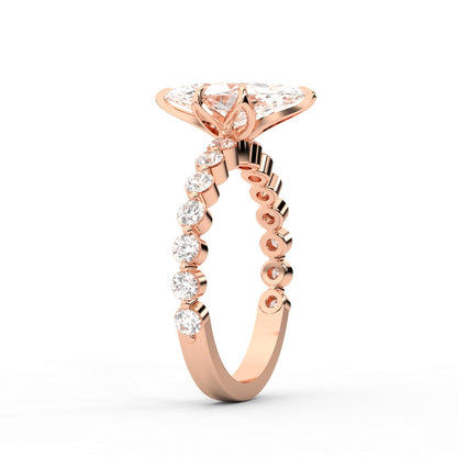 Marquise Cut Lab Grown Diamond Engagement Ring with floating side stones set in Rose Gold