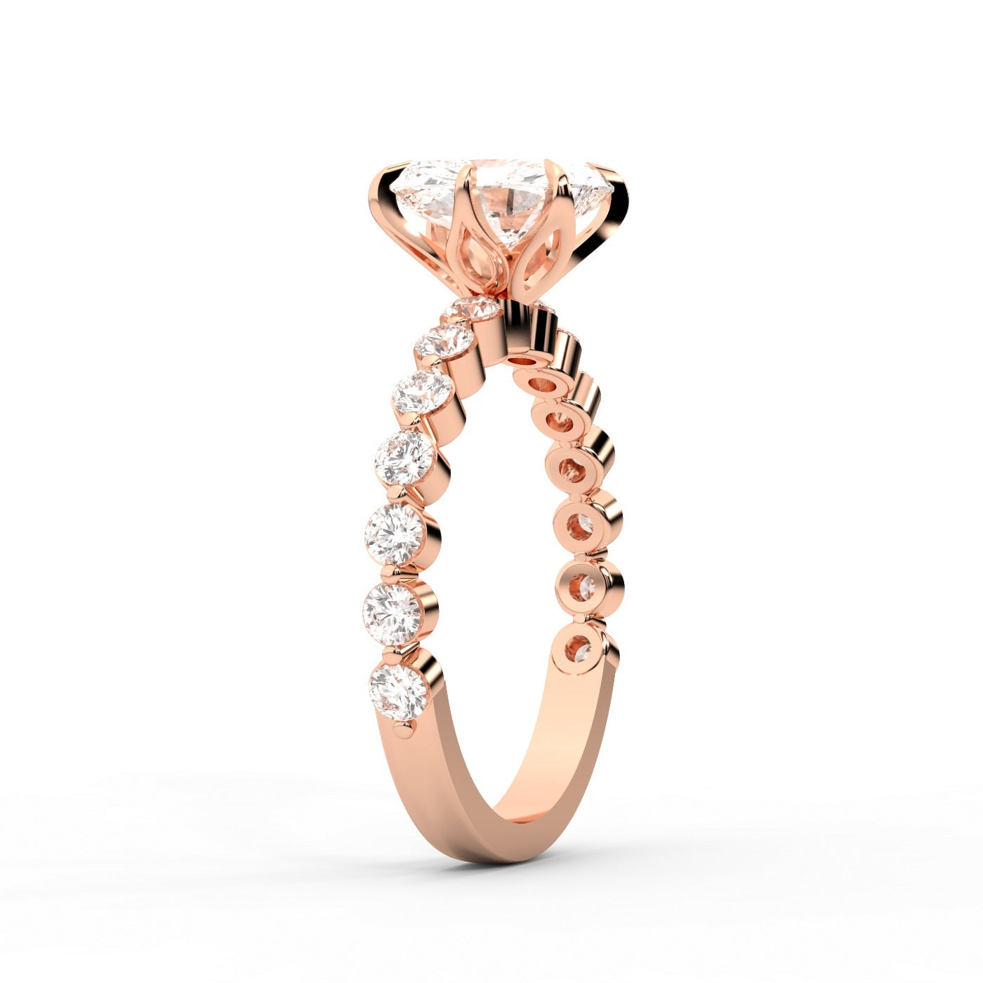 Radiant Cut Lab Grown Diamond Engagement Ring with Side Stones in Rose Gold