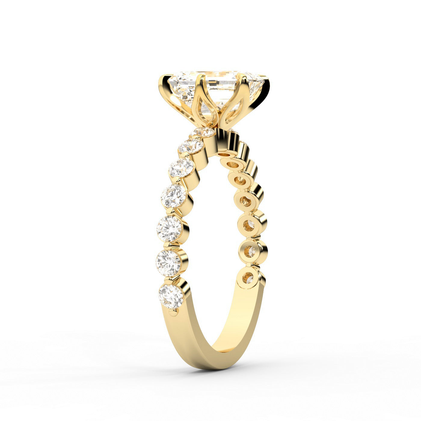 Emerald Cut Lab Grown Diamond Engagement Ring with Side Stones in Yellow Gold