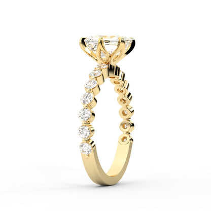 Emerald Cut Lab Grown Diamond Engagement Ring with Side Stones in Yellow Gold