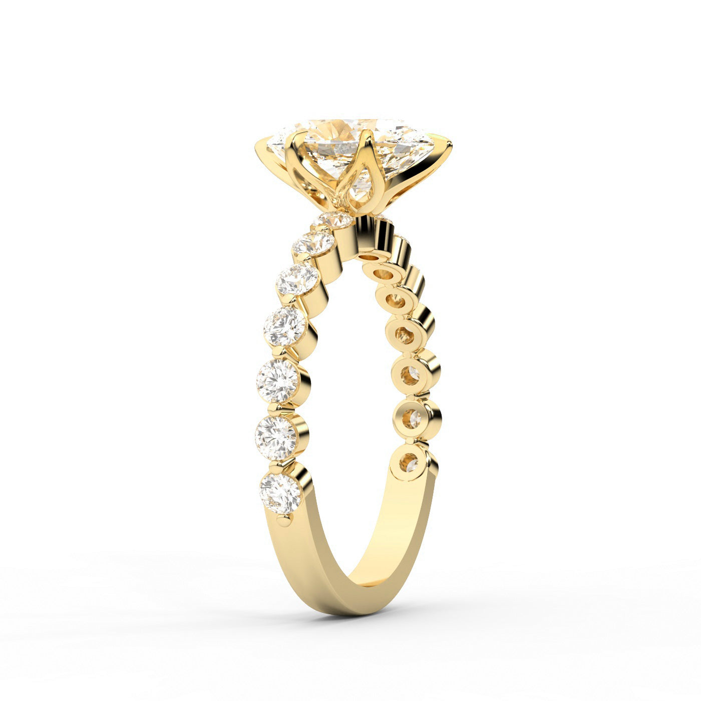 Oval Cut Lab Grown Diamond Eleanor Majesty Engagement Ring with Side Stones in Yellow Gold