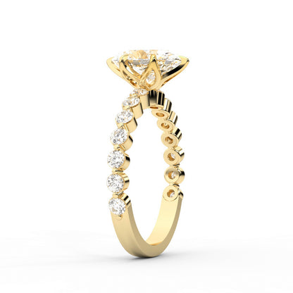 Oval Cut Lab Grown Diamond Eleanor Majesty Engagement Ring with Side Stones in Yellow Gold