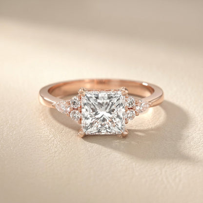 Princess Cut Lab Grown Diamond Engagement Ring in Rose Gold with side stone accents