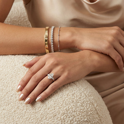 Marquise Cut Lab Grown Diamond Engagement Ring with side stone clusters set in Platinum