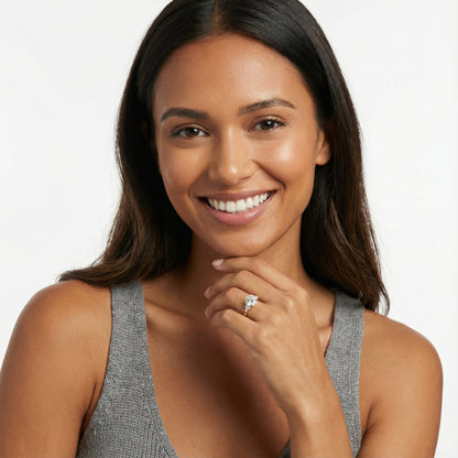 Round Cut Lab Grown Diamond Three Stone Engagement Ring in Yellow Gold