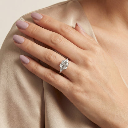 Asscher Cut Lab Grown Diamond Amelia Three Stone Engagement Ring in Platinum