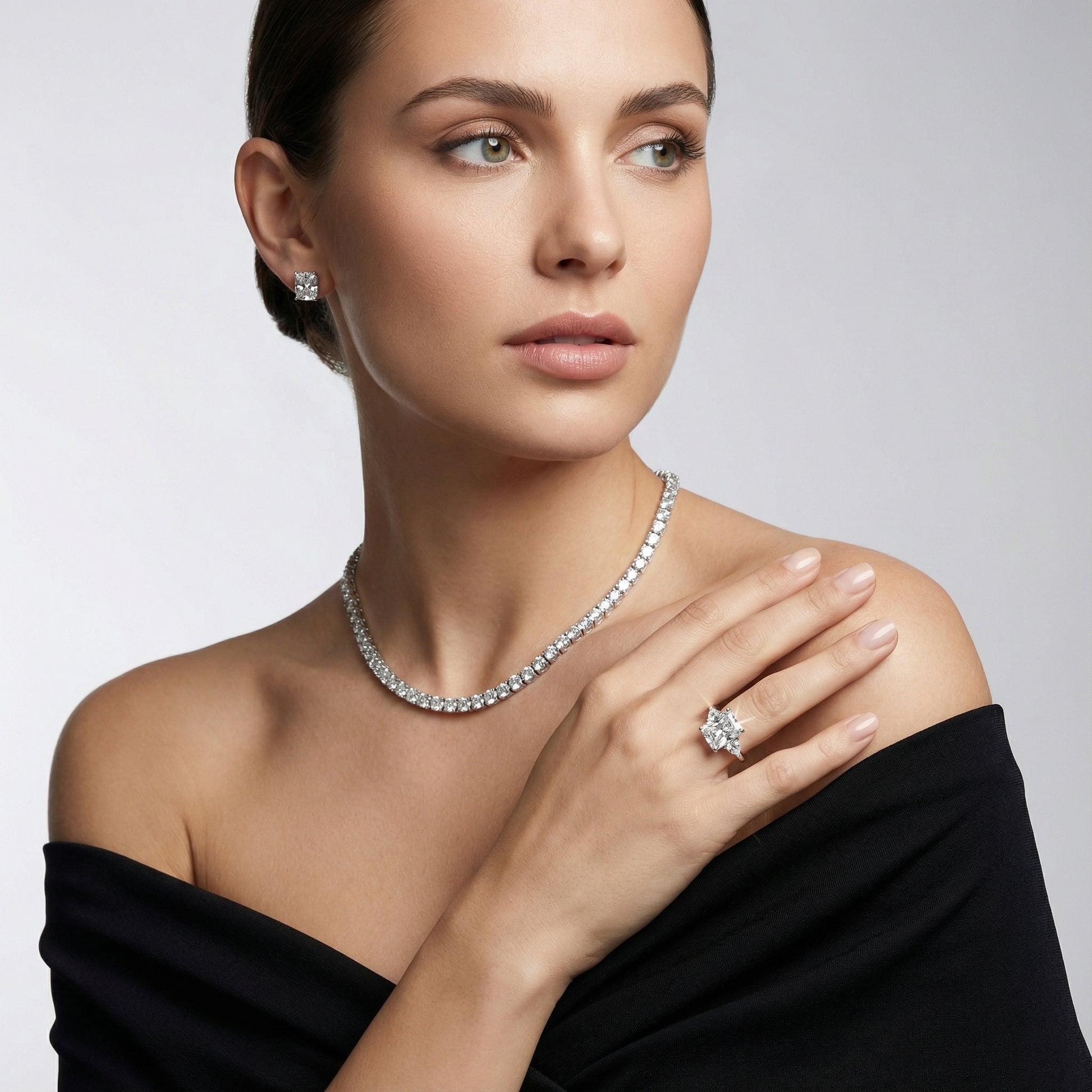 Radiant Cut Lab Grown Diamond Three Stone Engagement Ring in White Gold