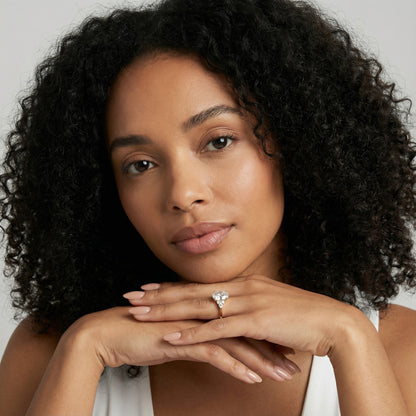 Oval Cut Lab Grown Diamond Three Stone Engagement Ring in Yellow Gold