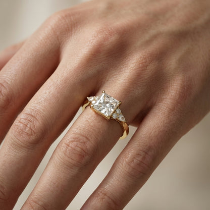 Princess Cut Lab Grown Diamond Engagement Ring in Yellow Gold with side stone accents