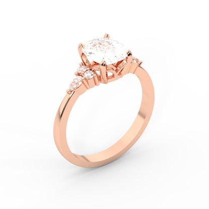 Cushion Cut Lab Grown Diamond Three Stone Engagement Ring in Rose Gold