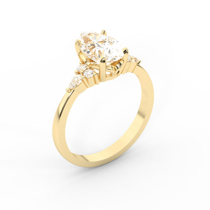 Pear Cut Lab Grown Diamond Three Stone Engagement Ring in Yellow Gold