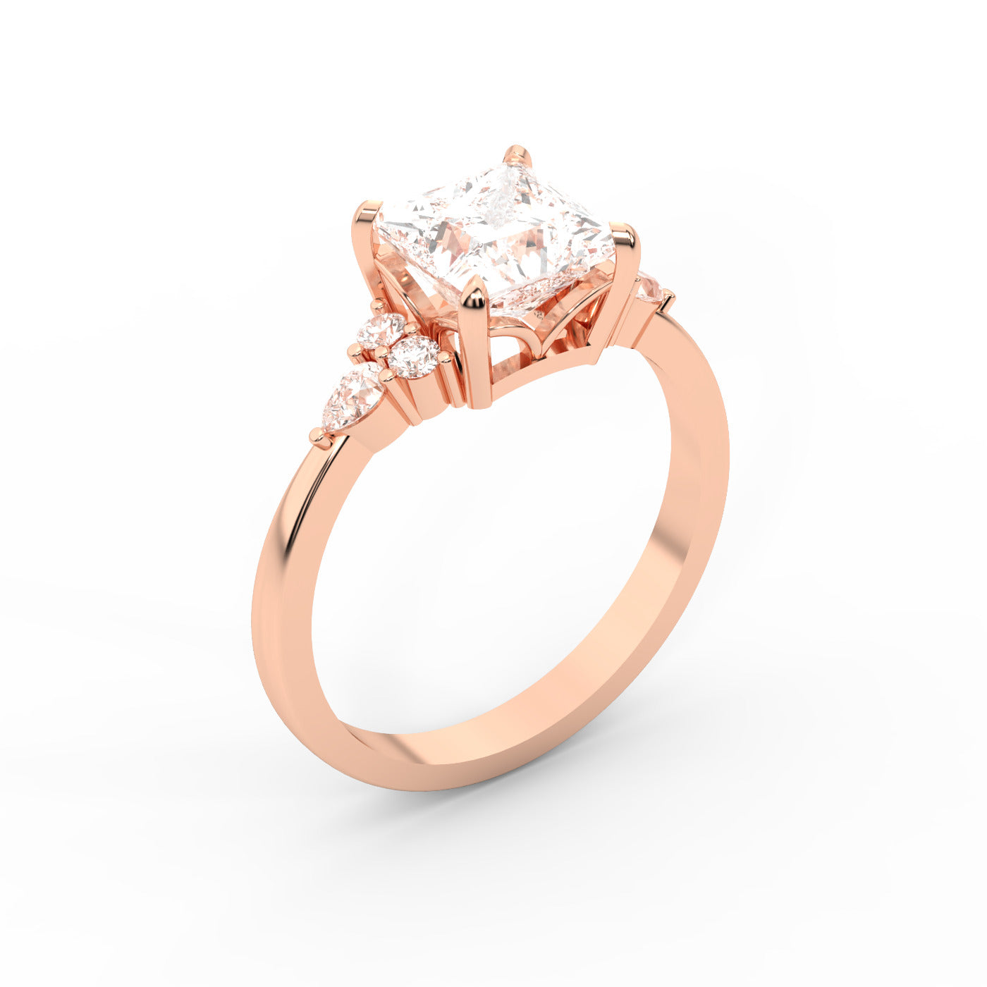 Princess Cut Lab Grown Diamond Engagement Ring in Rose Gold with side stone accents