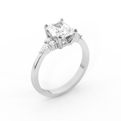 Radiant Cut Lab Grown Diamond Three Stone Engagement Ring in White Gold
