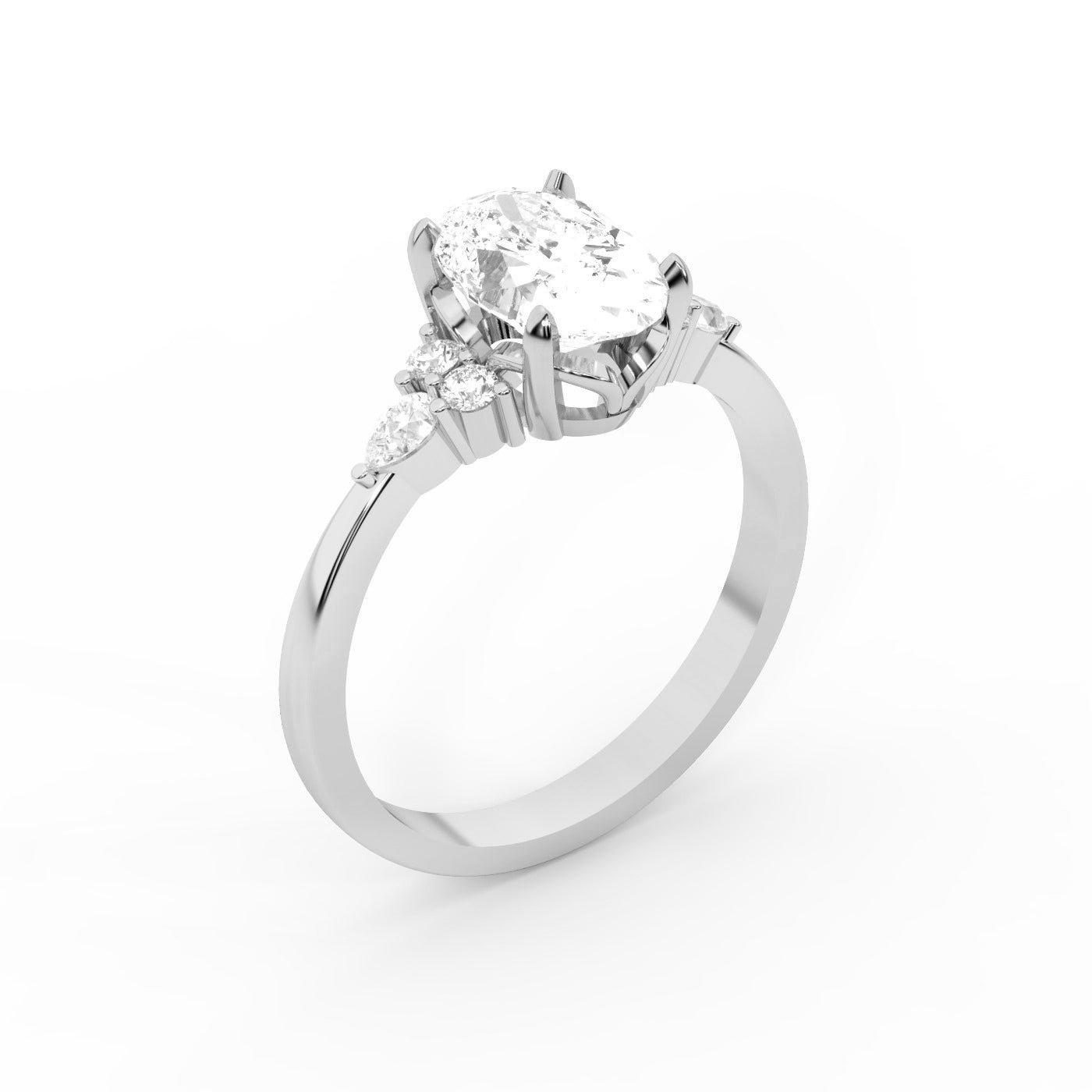 Oval Cut Lab Grown Diamond Three Stone Engagement Ring in Platinum