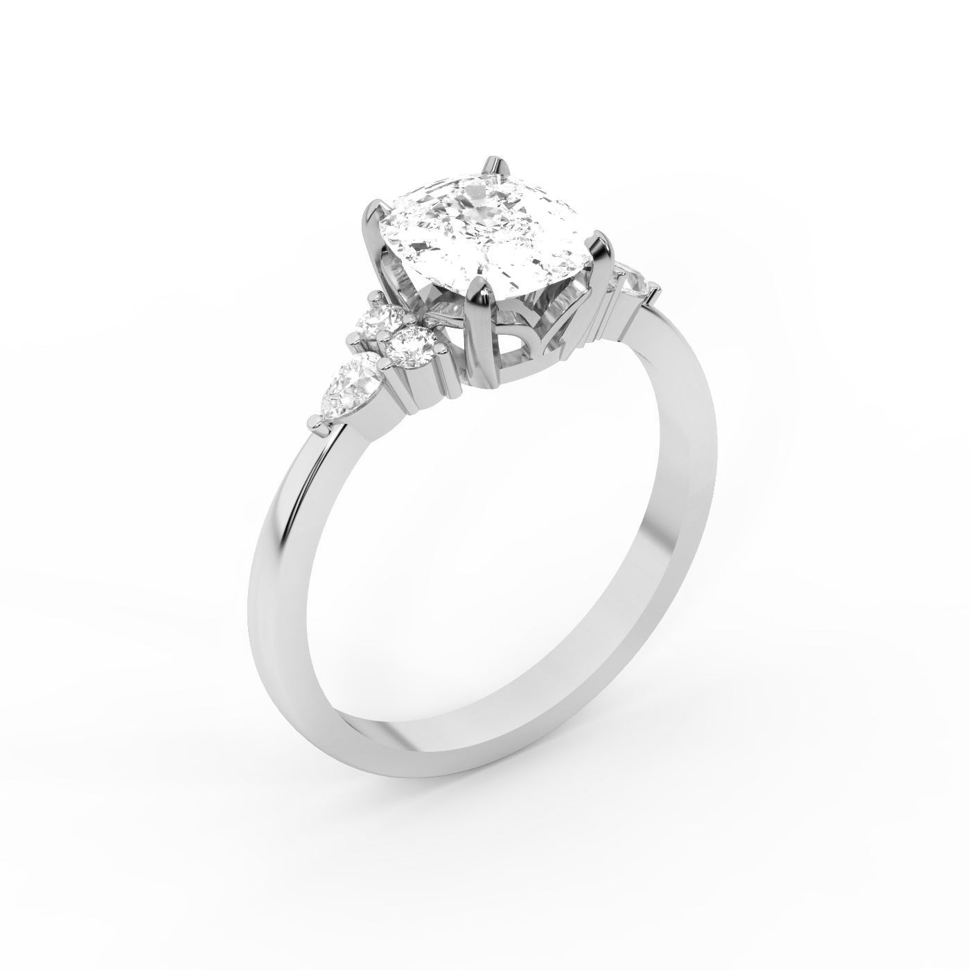 Cushion Cut Lab Grown Diamond Three Stone Engagement Ring in Silver