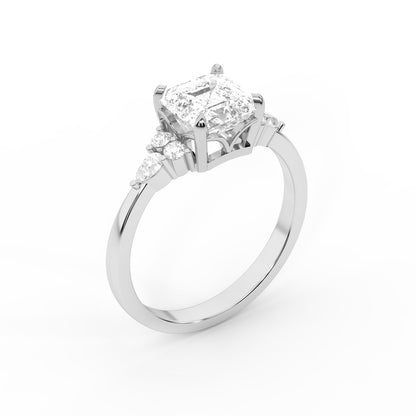 Asscher Cut Lab Grown Diamond Amelia Three Stone Engagement Ring in Platinum