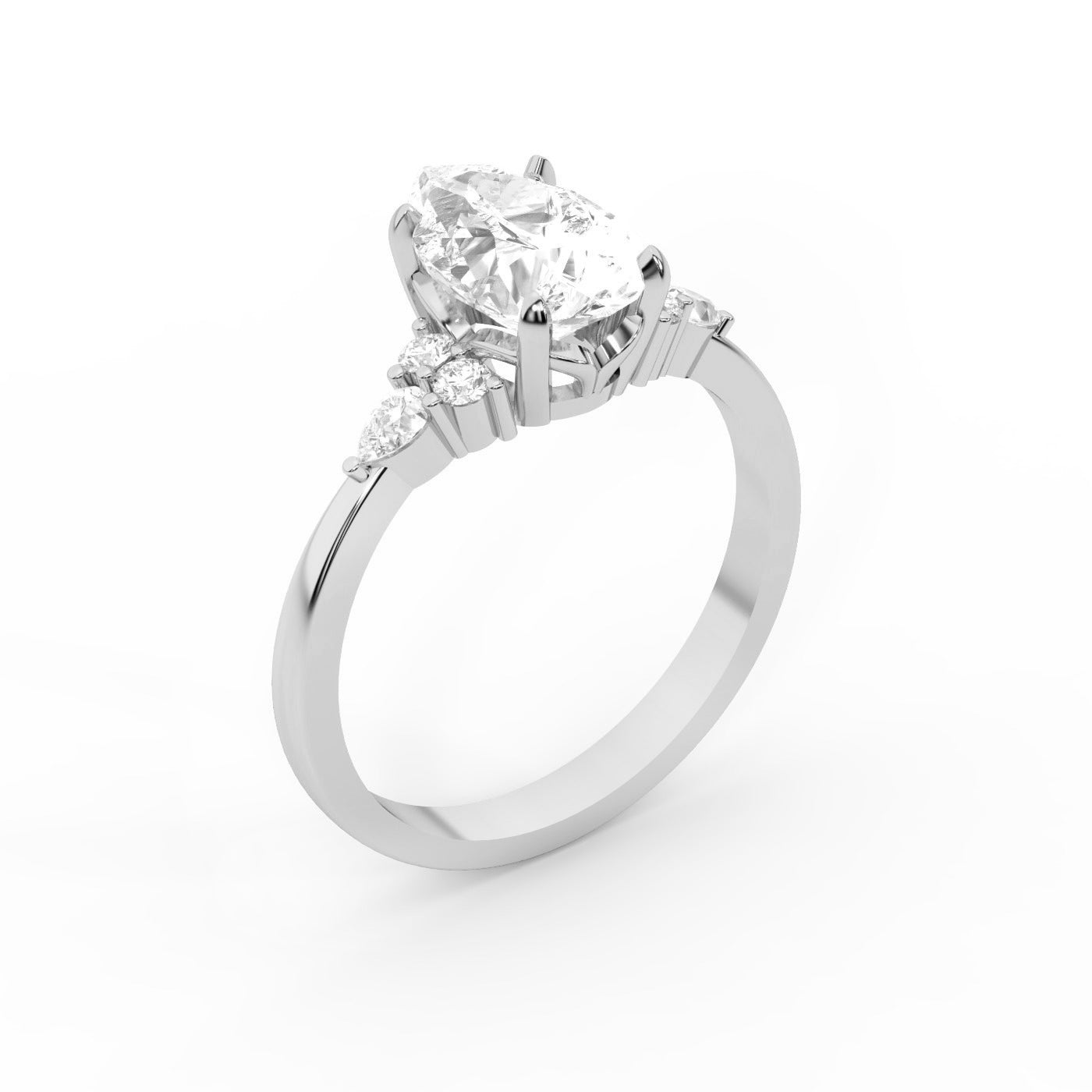 Pear Cut Lab Grown Diamond Three Stone Engagement Ring in Platinum