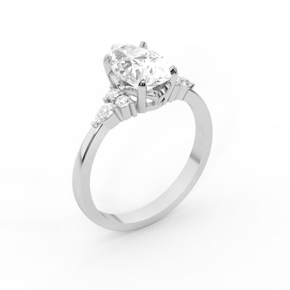 Pear Cut Lab Grown Diamond Three Stone Engagement Ring in Platinum