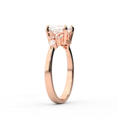 Asscher Cut Lab Grown Diamond Amelia Three Stone Engagement Ring in Rose Gold