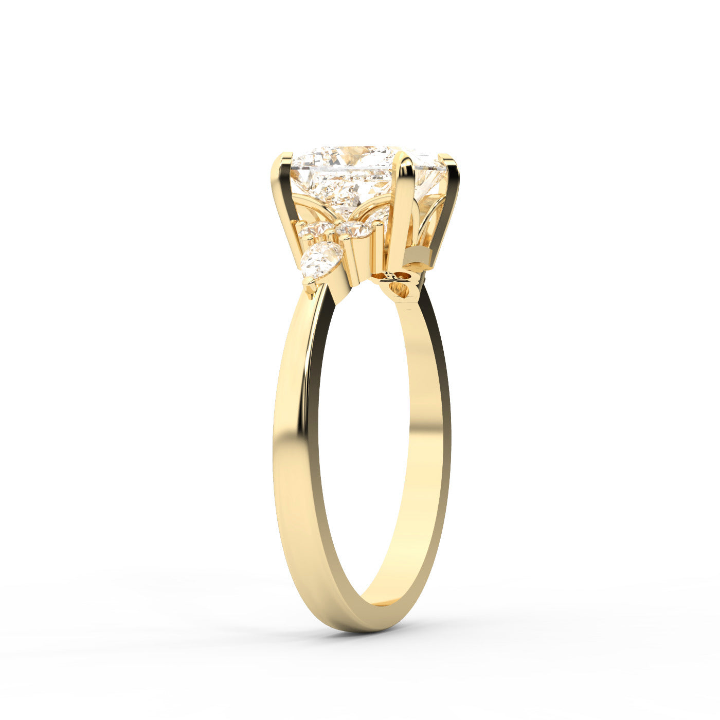 Princess Cut Lab Grown Diamond Engagement Ring in Yellow Gold with side stone accents