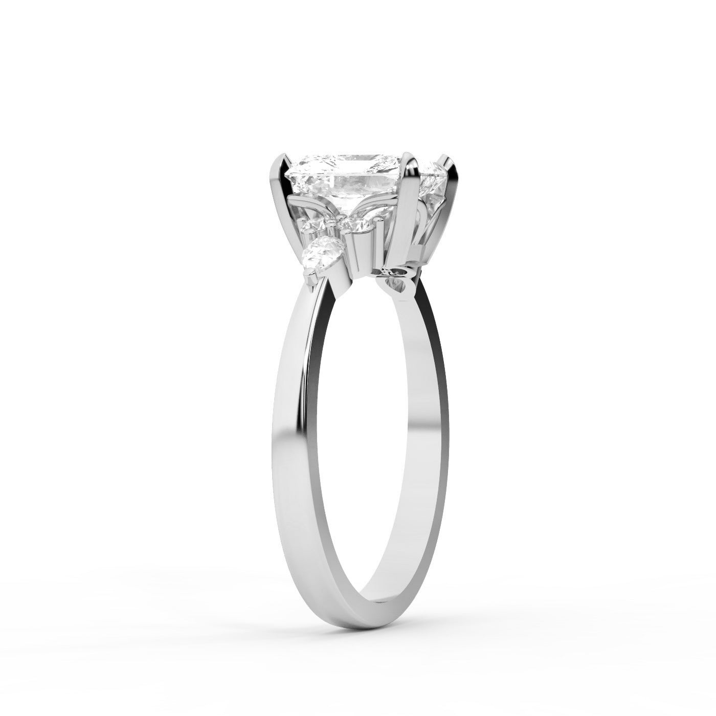 Radiant Cut Lab Grown Diamond Three Stone Engagement Ring in Platinum