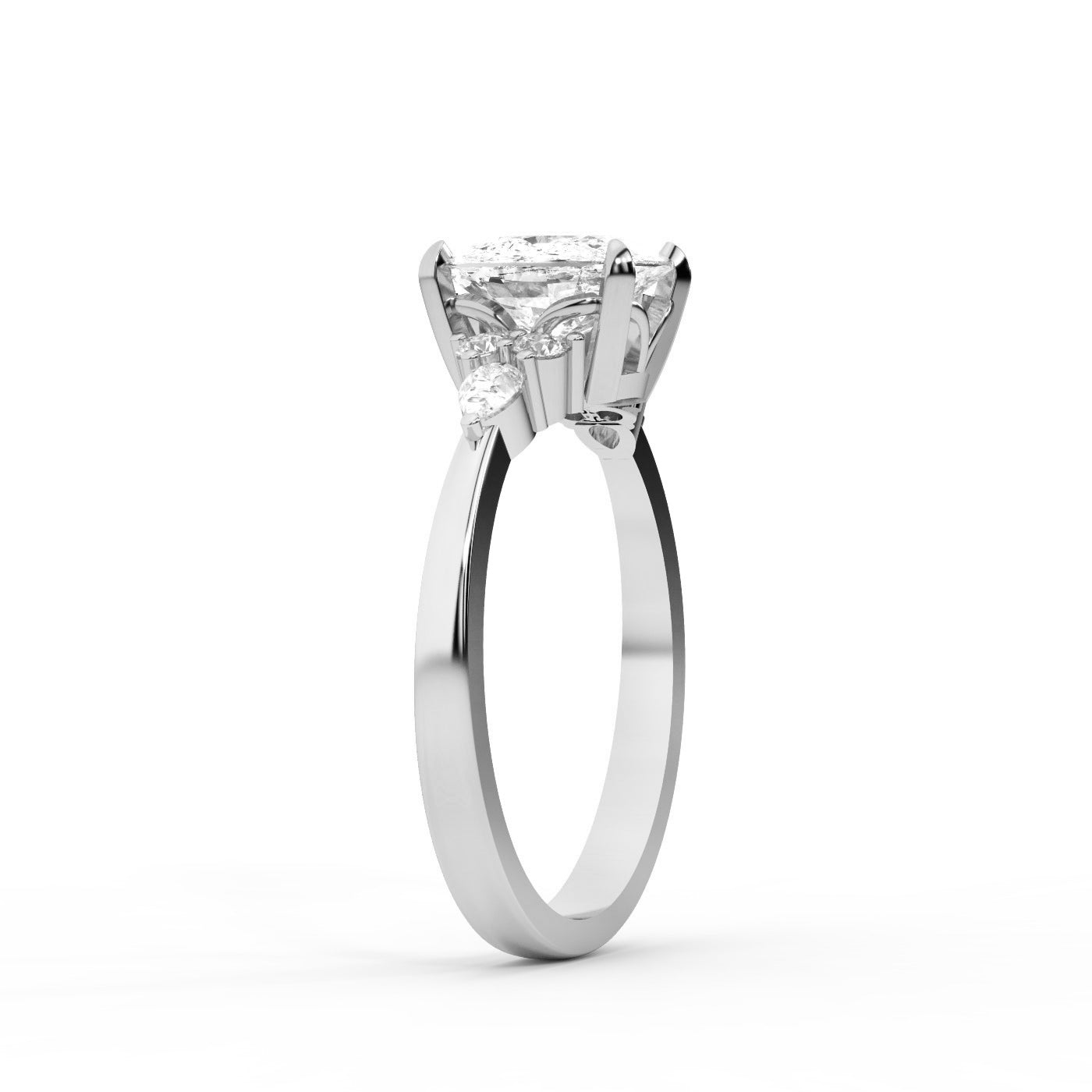 Cushion Cut Lab Grown Diamond Three Stone Engagement Ring in Platinum