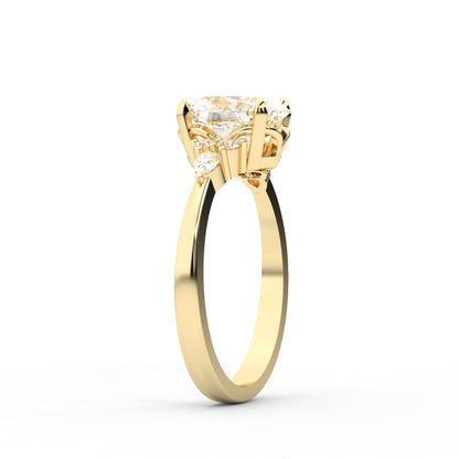 Oval Cut Lab Grown Diamond Three Stone Engagement Ring in Yellow Gold