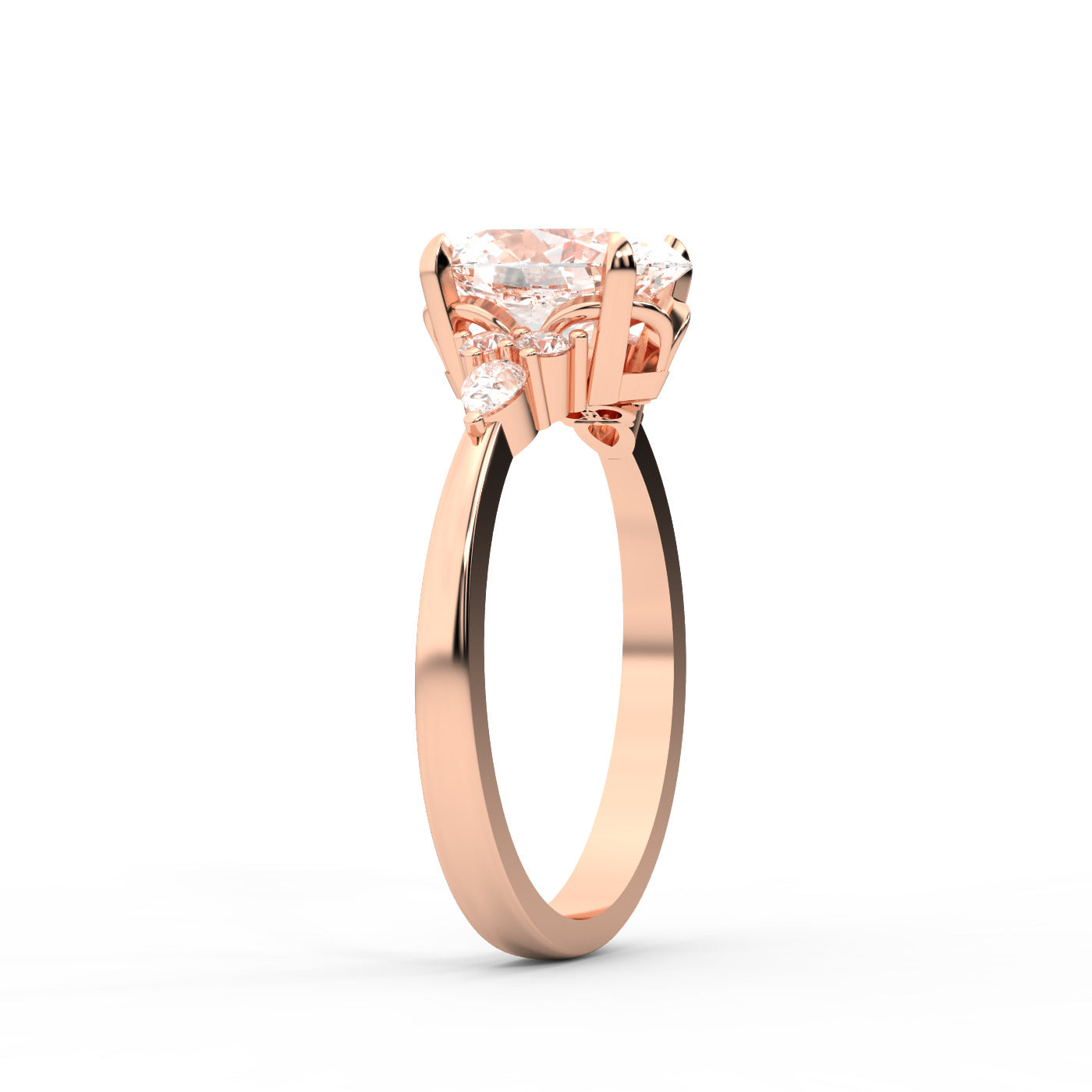 Oval Cut Lab Grown Diamond Three Stone Engagement Ring in Rose Gold