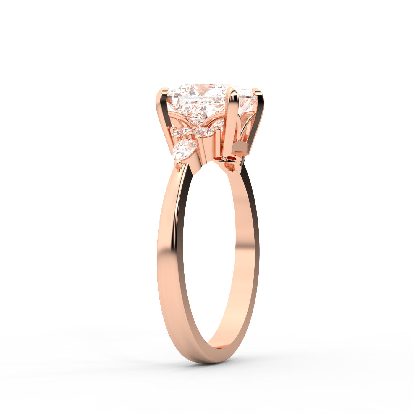 Princess Cut Lab Grown Diamond Engagement Ring in Rose Gold with side stone accents