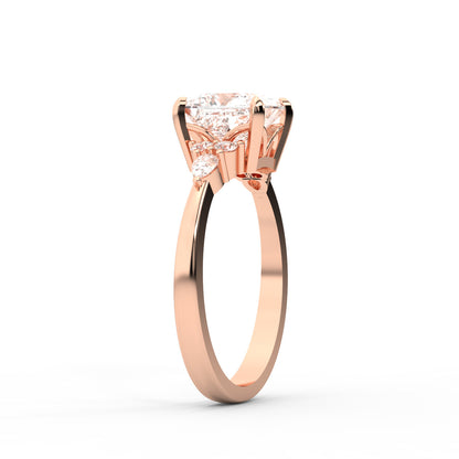 Princess Cut Lab Grown Diamond Engagement Ring in Rose Gold with side stone accents