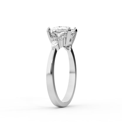 Cushion Cut Lab Grown Diamond Three Stone Engagement Ring in White Gold
