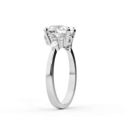 Pear Cut Lab Grown Diamond Three Stone Engagement Ring in Silver