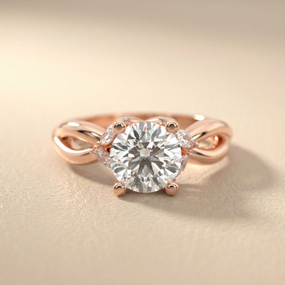 Round Cut Lab Grown Diamond Twisted Engagement Ring in Rose Gold