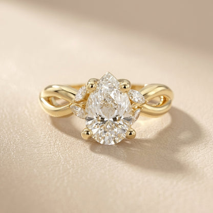 Pear Cut Lab Grown Diamond Twisted Engagement Ring in Yellow Gold