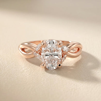 Oval Cut Lab Grown Diamond Twisted Engagement Ring in Rose Gold