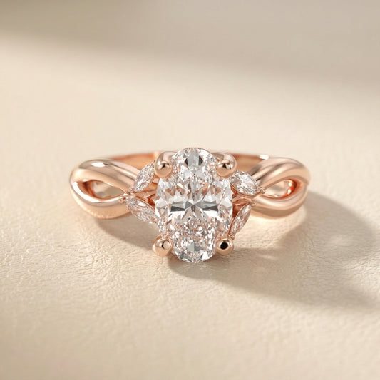 Oval Cut Lab Grown Diamond Twisted Engagement Ring in Rose Gold