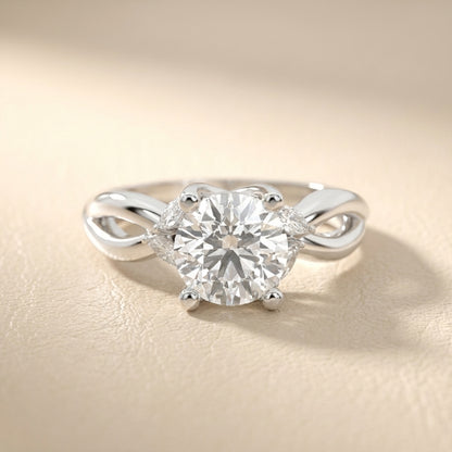 Round Cut Lab Grown Diamond Twisted Engagement Ring in White Gold
