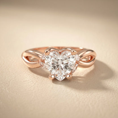 Heart Cut Lab Grown Diamond Engagement Ring with Twisted Shank in Rose Gold