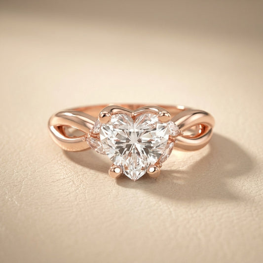 Heart Cut Lab Grown Diamond Engagement Ring with Twisted Shank in Rose Gold