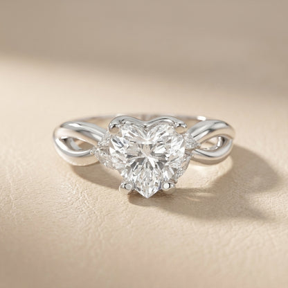 Heart Cut Lab Grown Diamond Engagement Ring with Twisted Shank in Platinum
