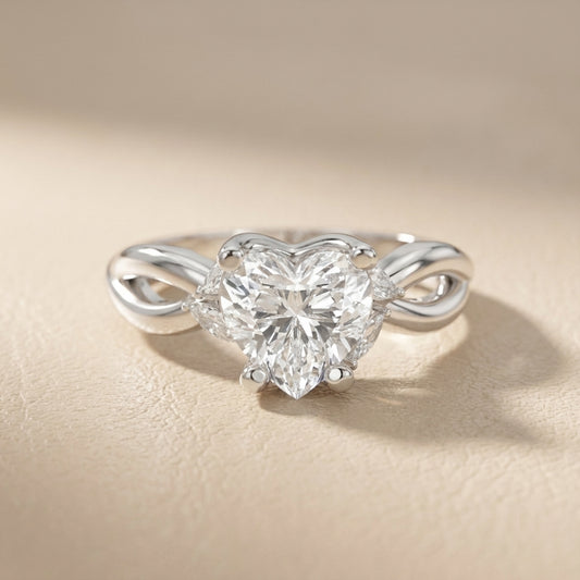 Heart Cut Lab Grown Diamond Engagement Ring with Twisted Shank in Platinum