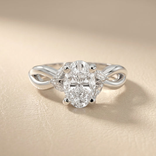 Oval Cut Lab Grown Diamond Twisted Engagement Ring in Platinum