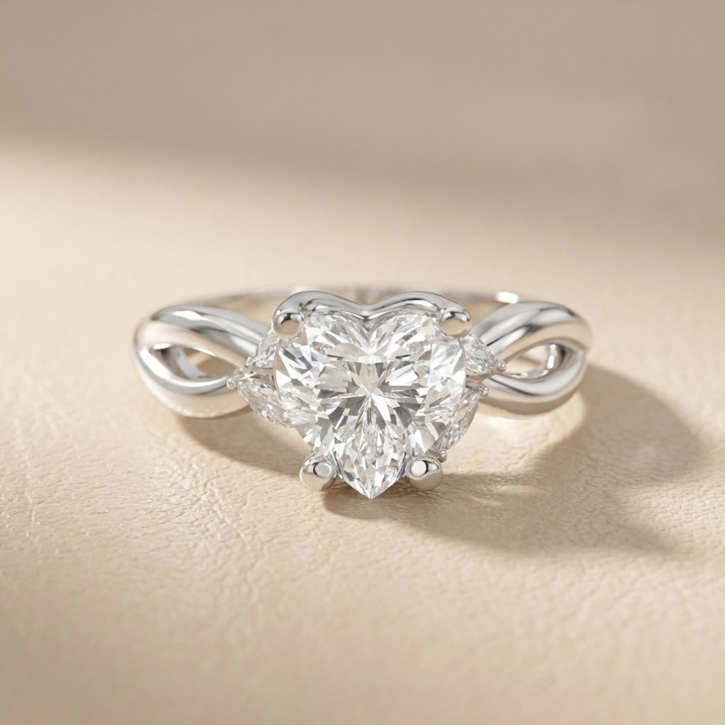 Heart Cut Lab Grown Diamond Engagement Ring with Twisted Shank in White Gold